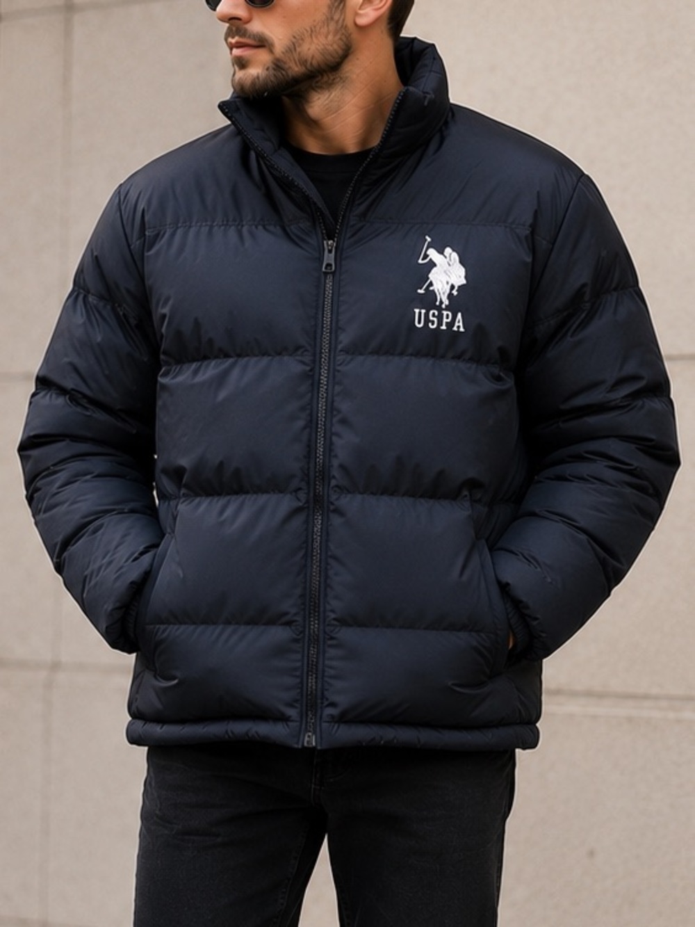 U.S. Polo Assn. Men’s Puffer Jacket Size Medium Black Full Zip Winter Coat